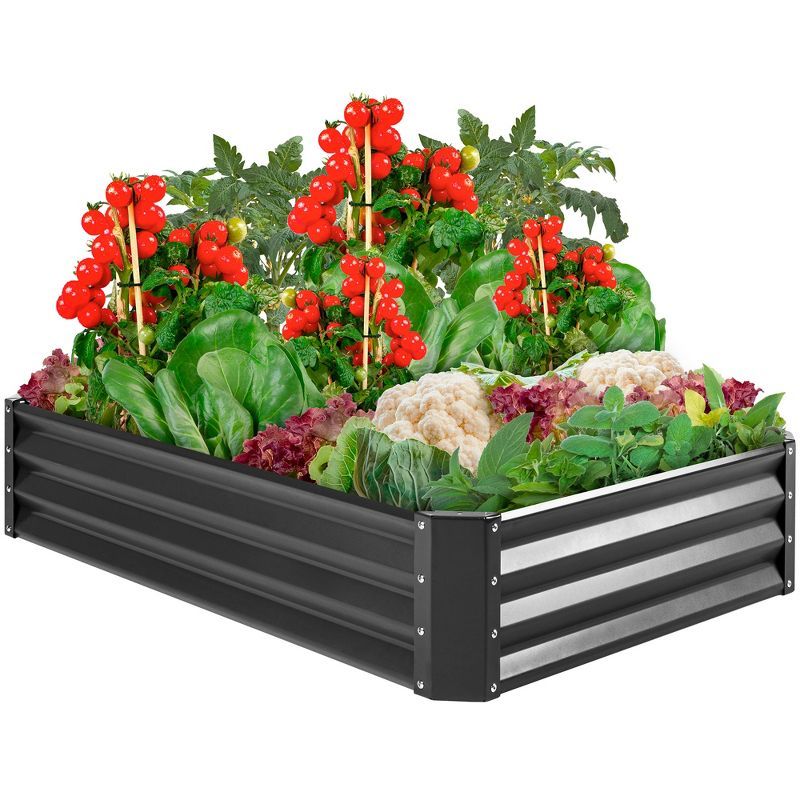 Dark Gray Powder-Coated Steel Outdoor Raised Garden Bed