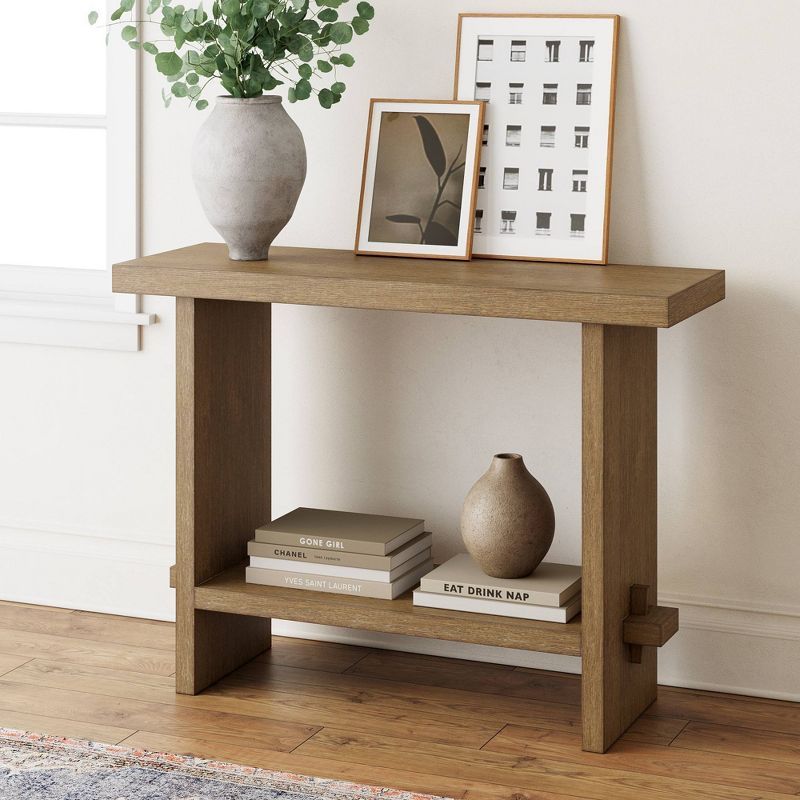 Virgo Light Brown Wood Console Table with Storage