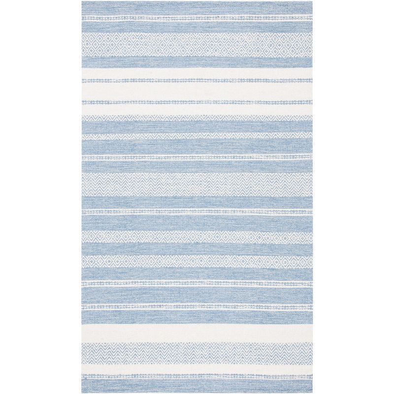 Ivory and Multicolor Striped Kilim Hand Woven Wool Rug