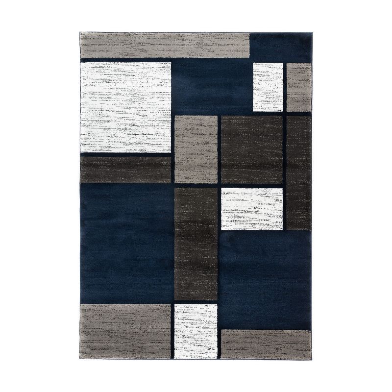 Navy Geometric Synthetic 8' x 10' Reversible Area Rug