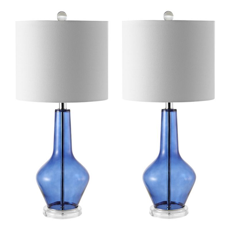 Velor Blue Glass 24-inch Table Lamp Set with White Shade