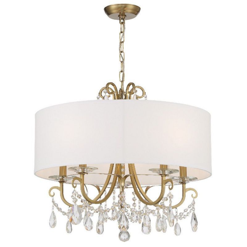 Vibrant Gold 5-Light Chandelier with White Silk Shade