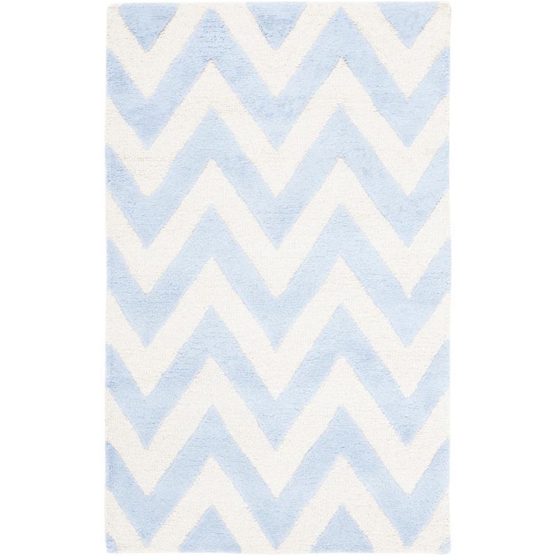 Light Blue and Ivory Hand-Tufted Wool Zig Zag Area Rug, 3' x 5'