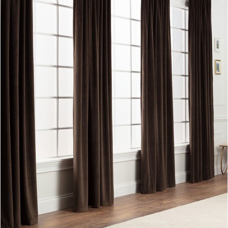 Extended Brown Velvet Blackout Twin Curtain Panels, Set of 2