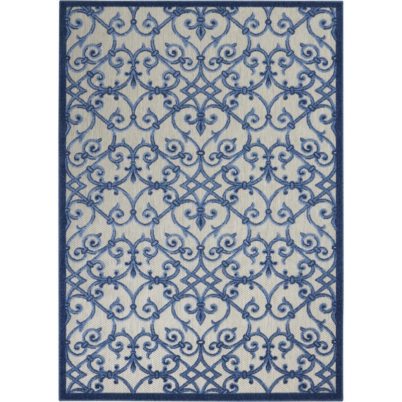 Aloha Grey/Blue Synthetic 3'6" x 5'6" Reversible Outdoor Rug