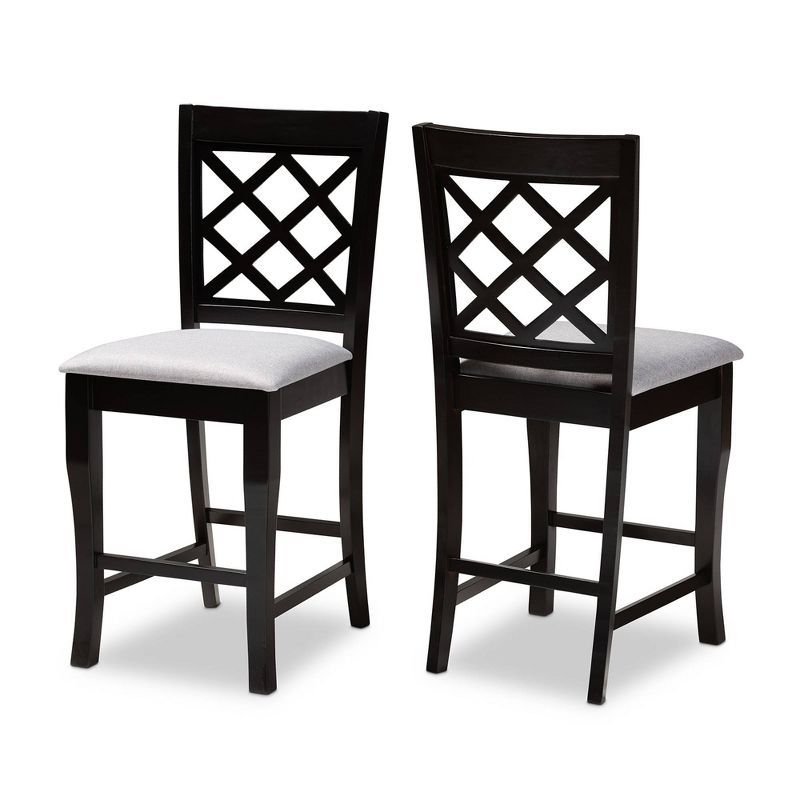 Alora Espresso Brown & Gray Upholstered Oak Counter Stools - Set of 2