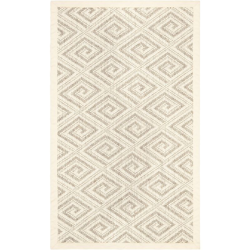 Ivory Geometric Hand-Knotted Wool Area Rug, 3' x 5'