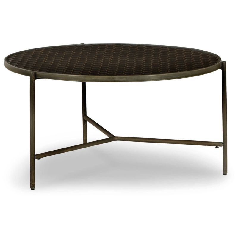 Doraley Round Brown and Gray Wood Metal Coffee Table