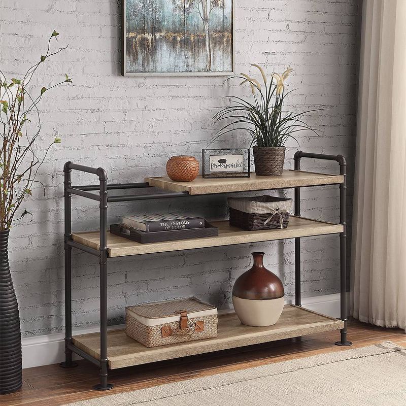 Modern Farmhouse Rustic Black Metal and Oak Wood 48" Bookshelf