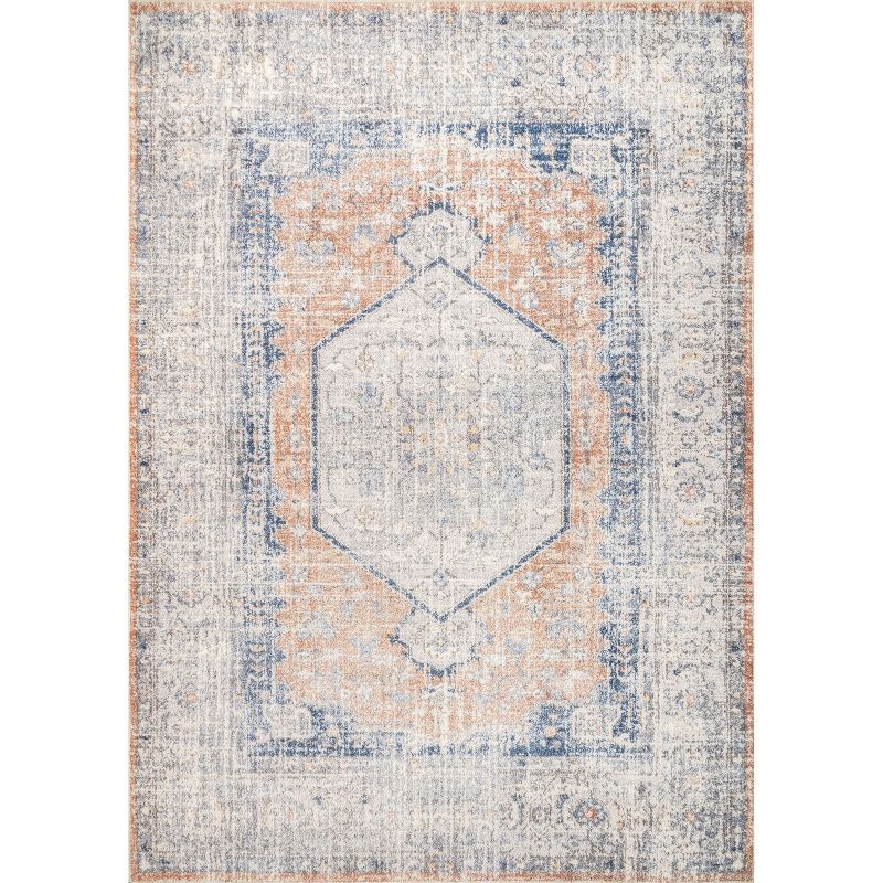 Vintage Floral Orange and Blue Washable Area Rug