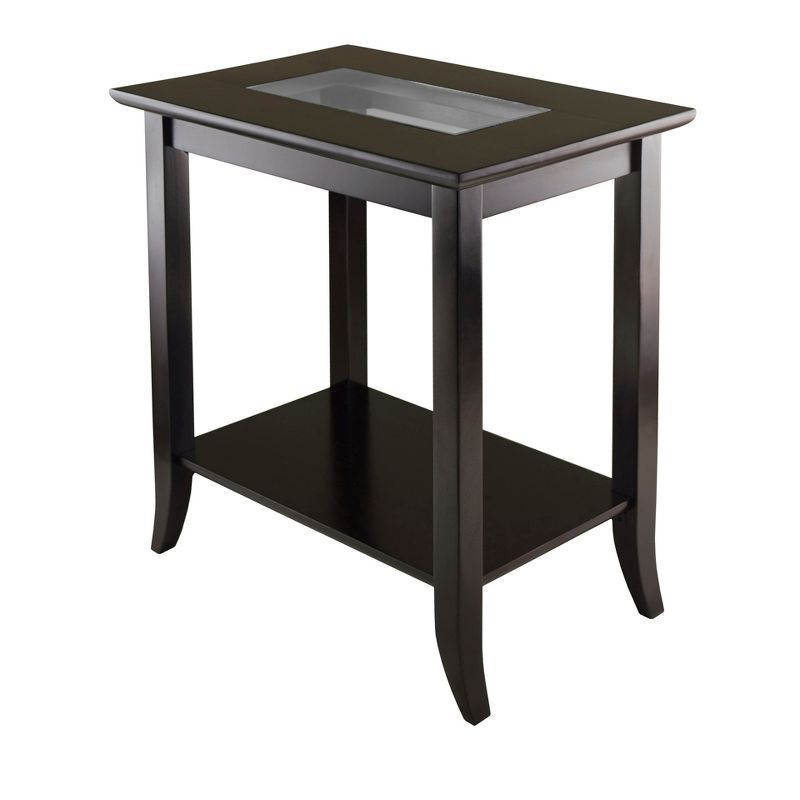 Espresso Rectangular Wood End Table with Glass Top