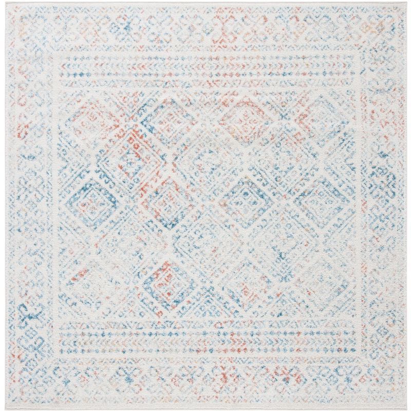 Ivory and Terracotta 5' Square Hand-Knotted Boho-Chic Area Rug