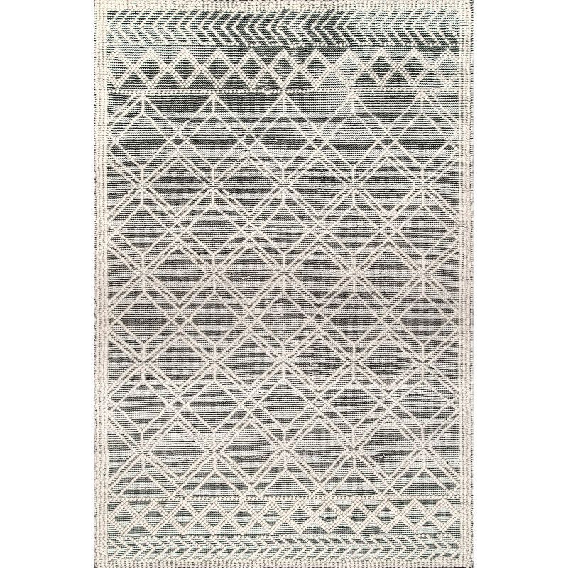 Gray Wool Trellis Pattern Handmade Reversible 6' x 9' Area Rug