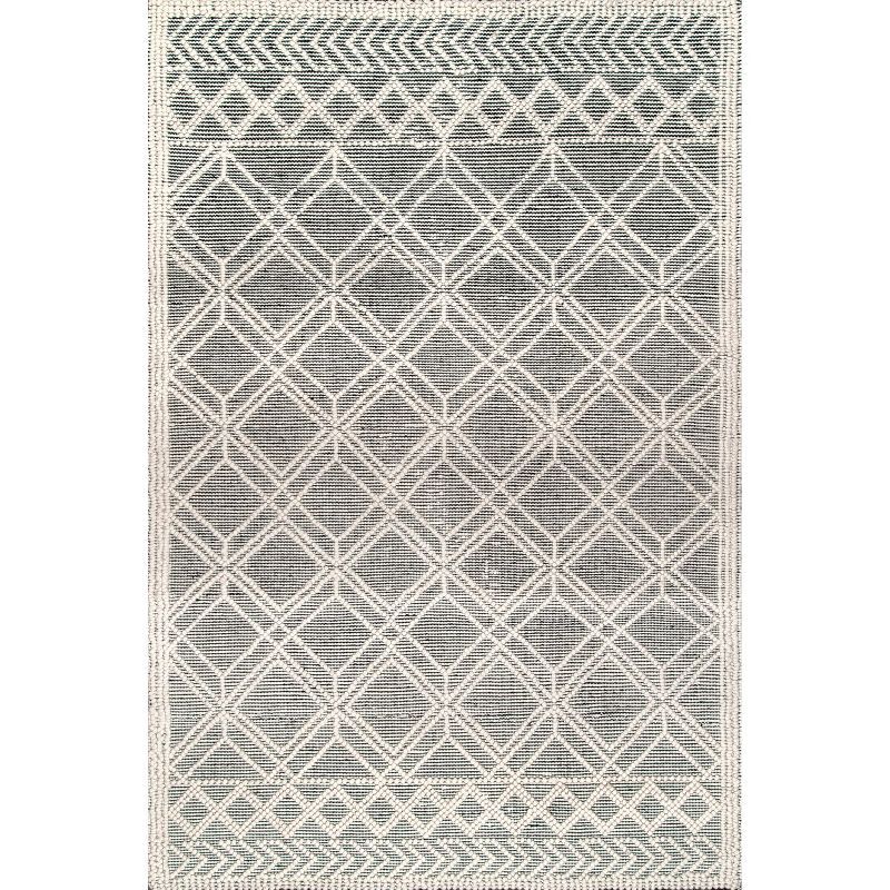 Gray Wool Handmade Trellis Pattern Area Rug, 3' x 5'