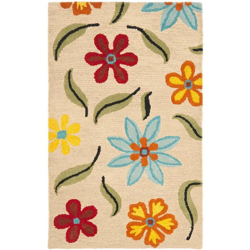 Handmade Beige and Multi Floral Tufted Wool Area Rug 4' x 6'