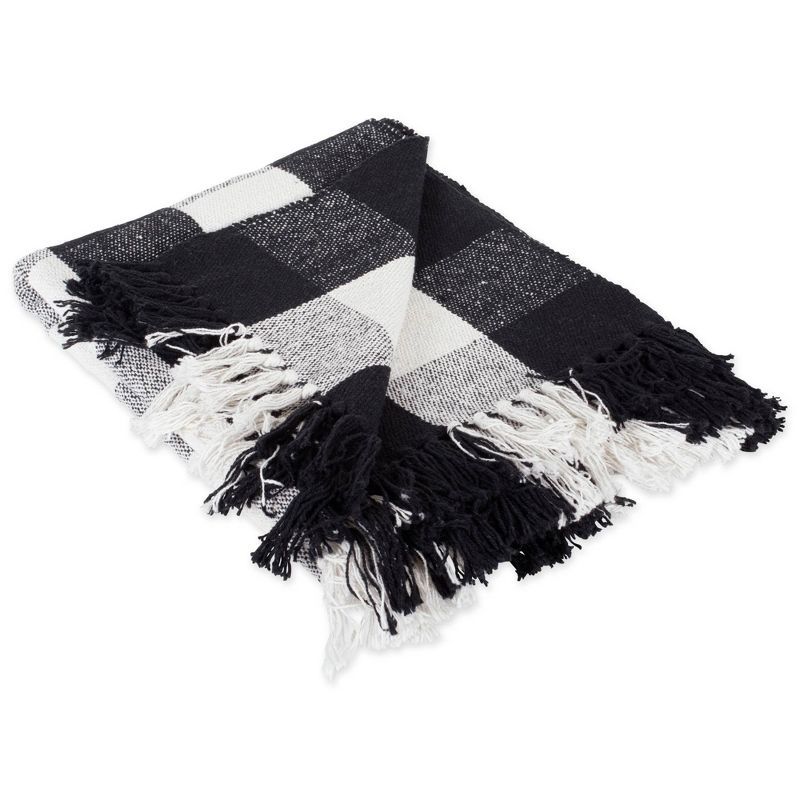 Black and White Cotton Buffalo Check Throw Blanket with Tassels