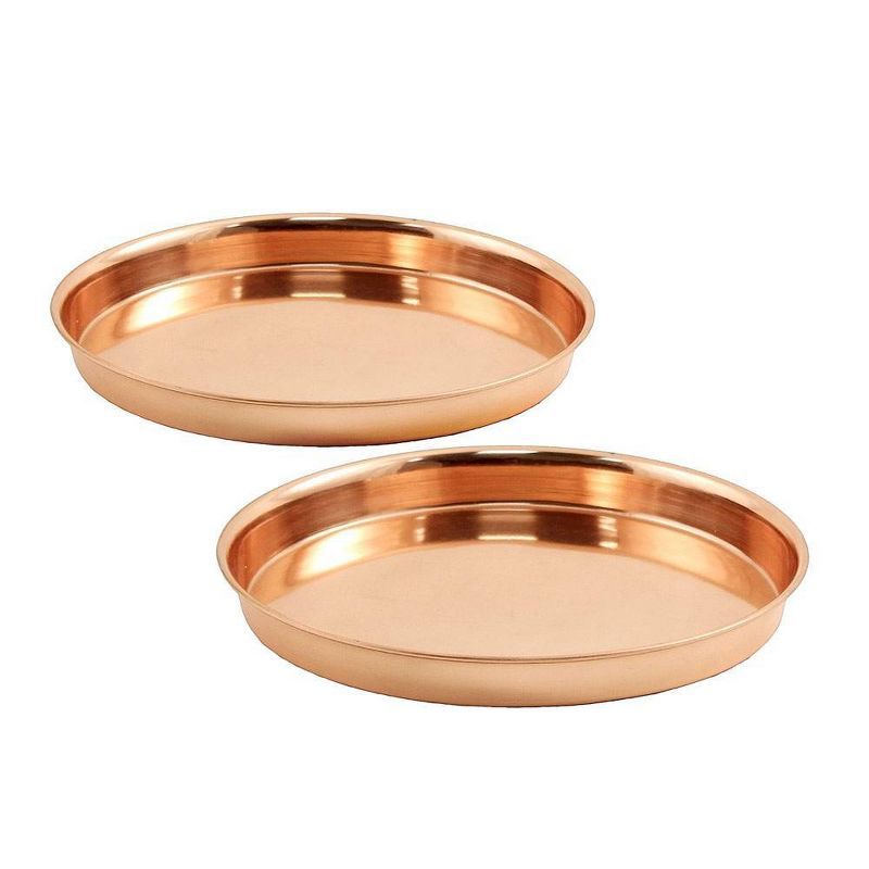 Set of 2 Round Copper-Plated Stainless Steel Trays