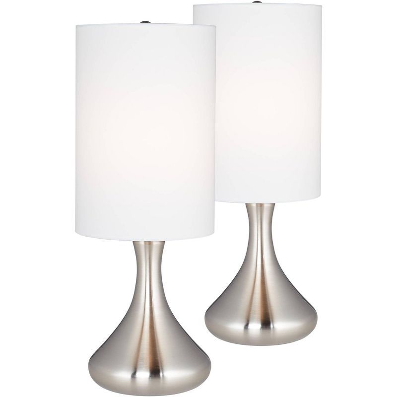 Set of 2 White Cylinder Shade Brushed Nickel Table Lamps