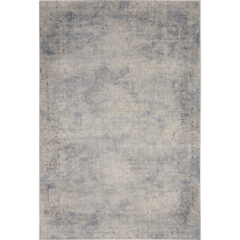 Ivory and Slate Blue Vintage Persian 3'11" x 5'11" Area Rug