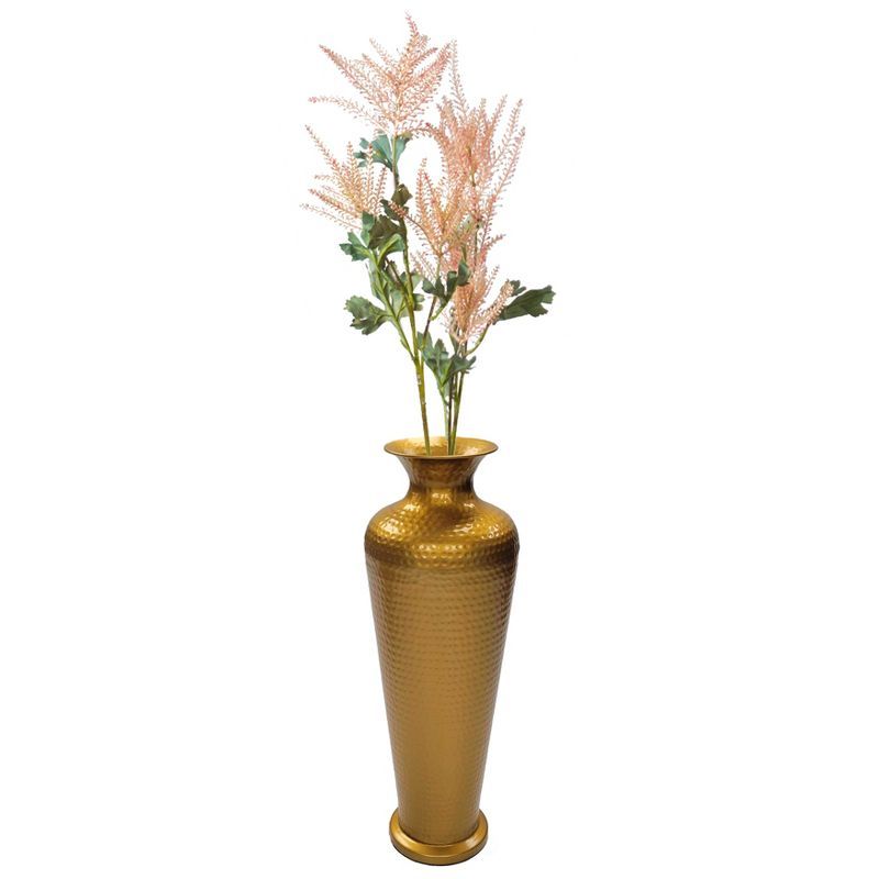 Elegant Gold Hammered Metal Floor Vase, 26-Inch Tall