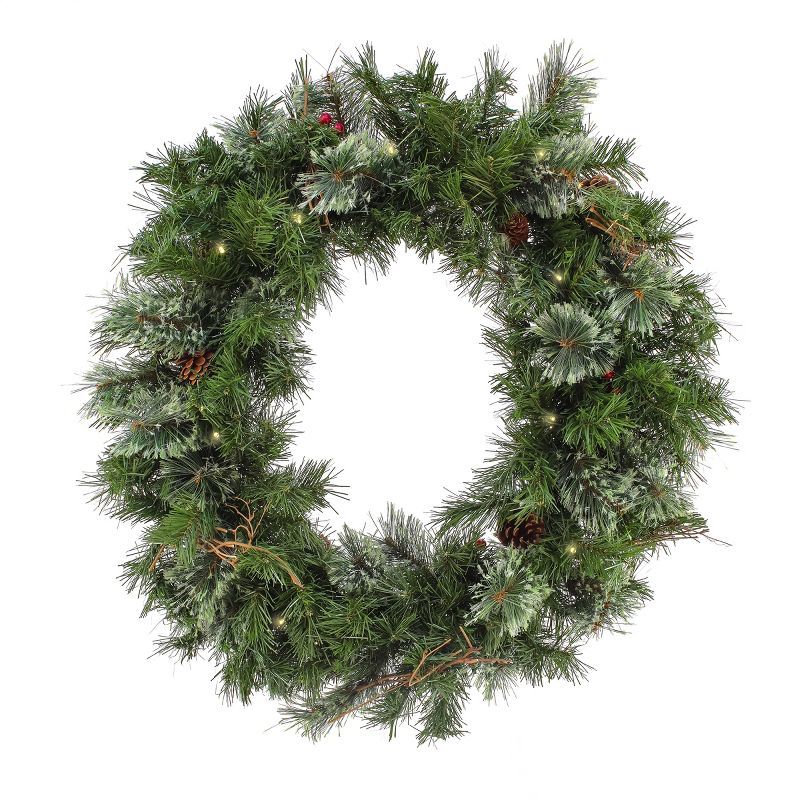 30" Prelit Glistening Pine Wreath with White LED Lights