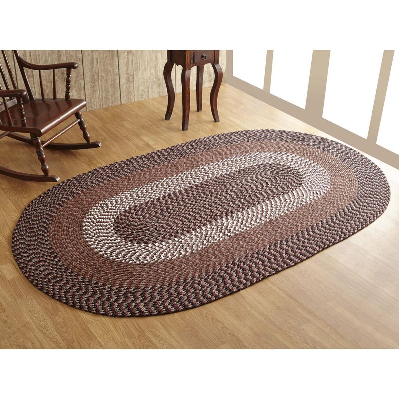 Burgundy Stripe Braided Oval Reversible Synthetic Rug - 25"x20"