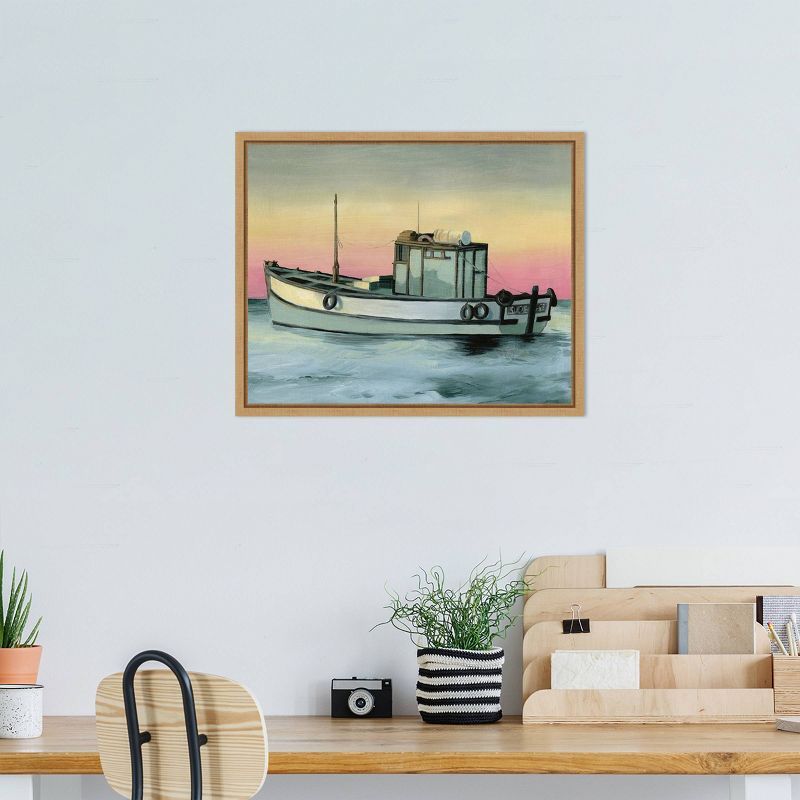 Golden Hour Casting II Coastal Canvas Art with Maple Frame