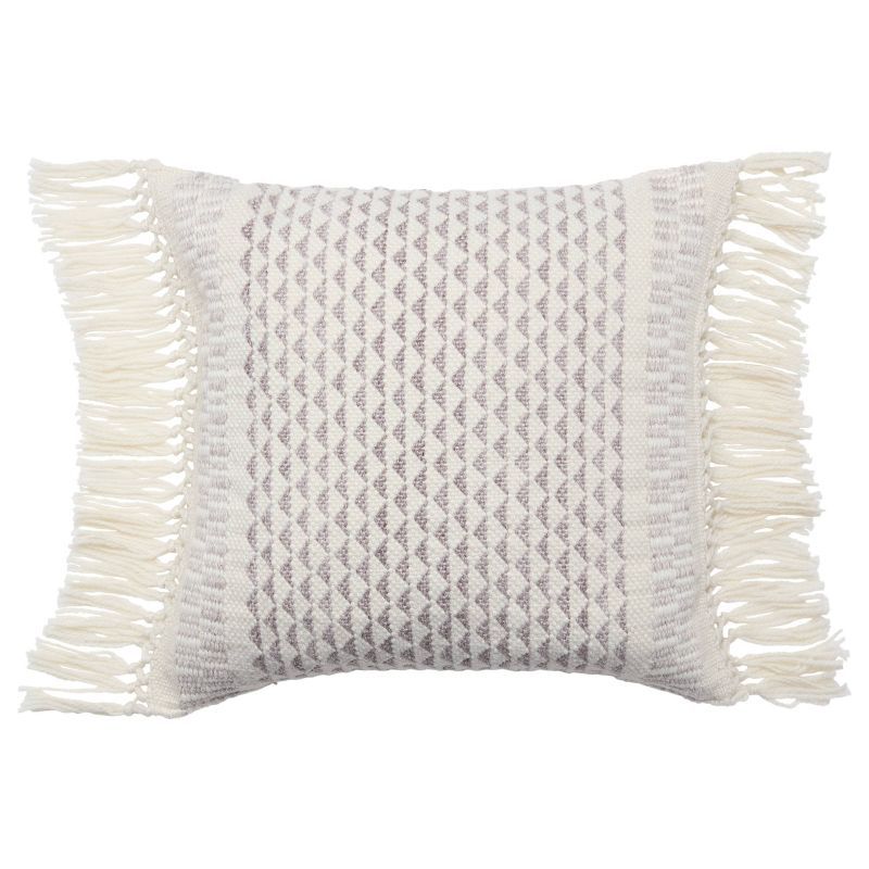 Taupe and Ivory Geometric Square Throw Pillow with Tassels