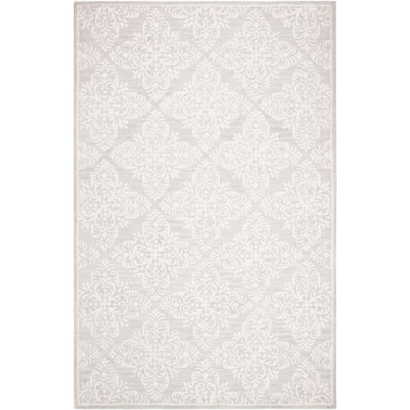 Hand-Tufted Silver and Ivory Wool Blend 5' x 8' Area Rug