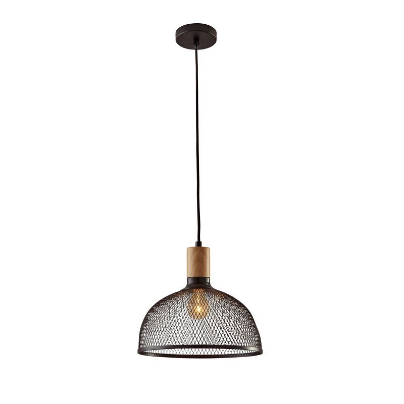 Matte Black Metal & Wood Industrial Pendant Lamp