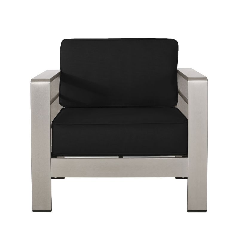 Cape Coral Black and Silver Aluminum Club Chair with Cushions