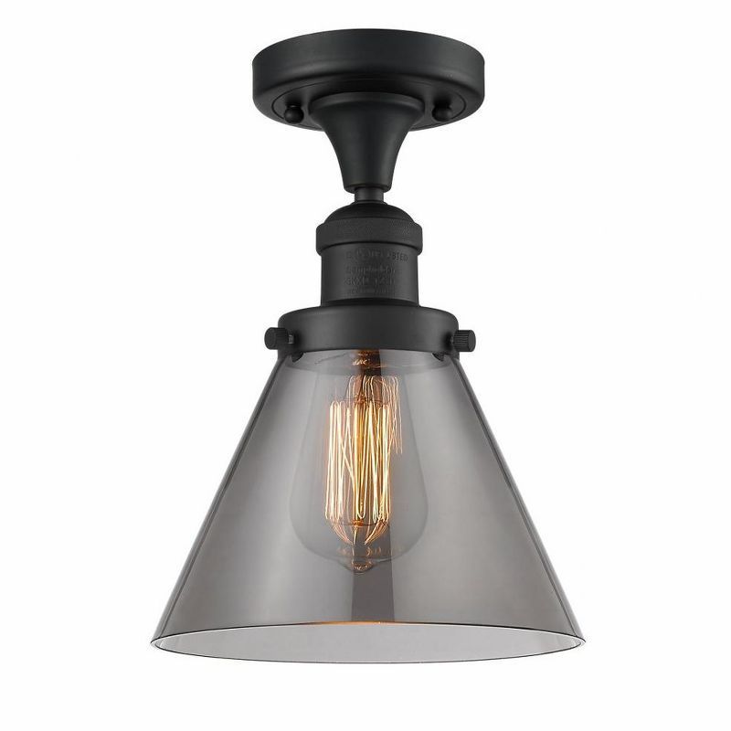 Matte Black Glass Cone Semi-Flush Mount Light