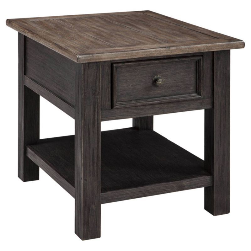 Modern Farmhouse Black-Brown Wood End Table with Storage