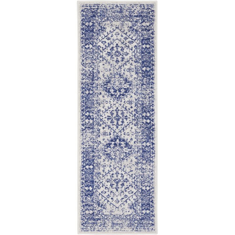 Ivory and Navy Geometric Flat Woven Runner Rug