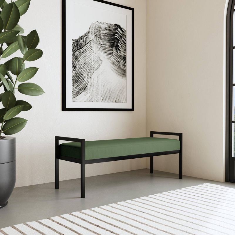 Loden Green Velvet and Black Metal Modern Bedroom Bench