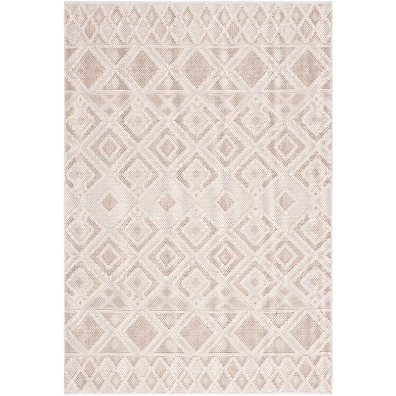 Ivory Geometric Synthetic Easy Care Indoor/Outdoor Area Rug