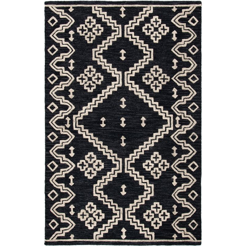 Handmade Abstract Black and Ivory Wool Area Rug 4' x 6'