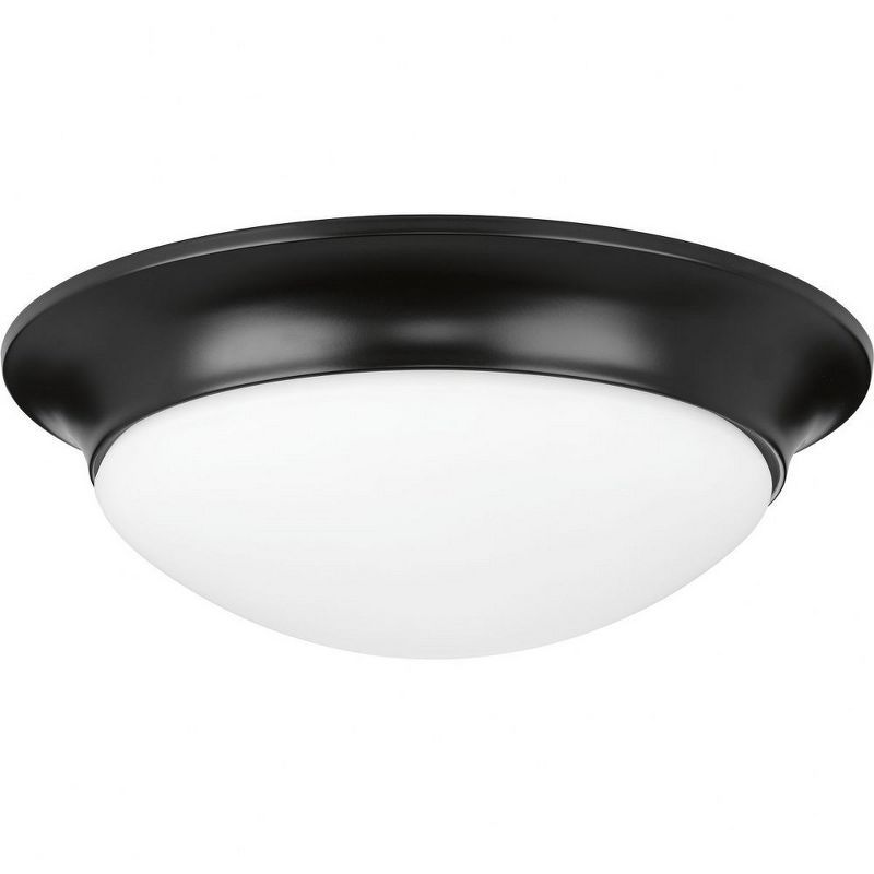 Matte Black and Etched Glass 14" Flush Mount Light