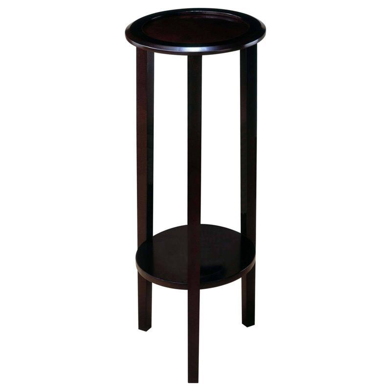 Espresso Round Wood Accent Table with Bottom Shelf