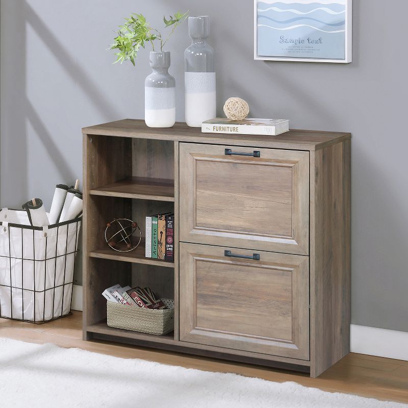 Oak 2-Drawer File Cabinet with 3 Shelves