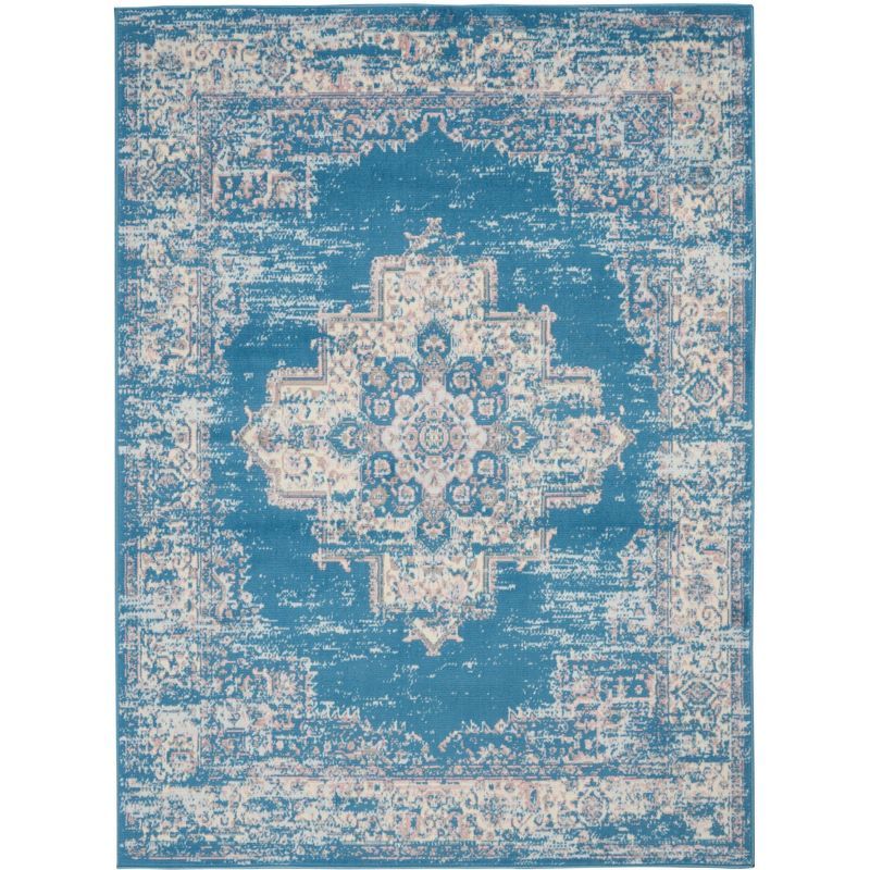 Handmade Blue Medallion Small Synthetic Rug