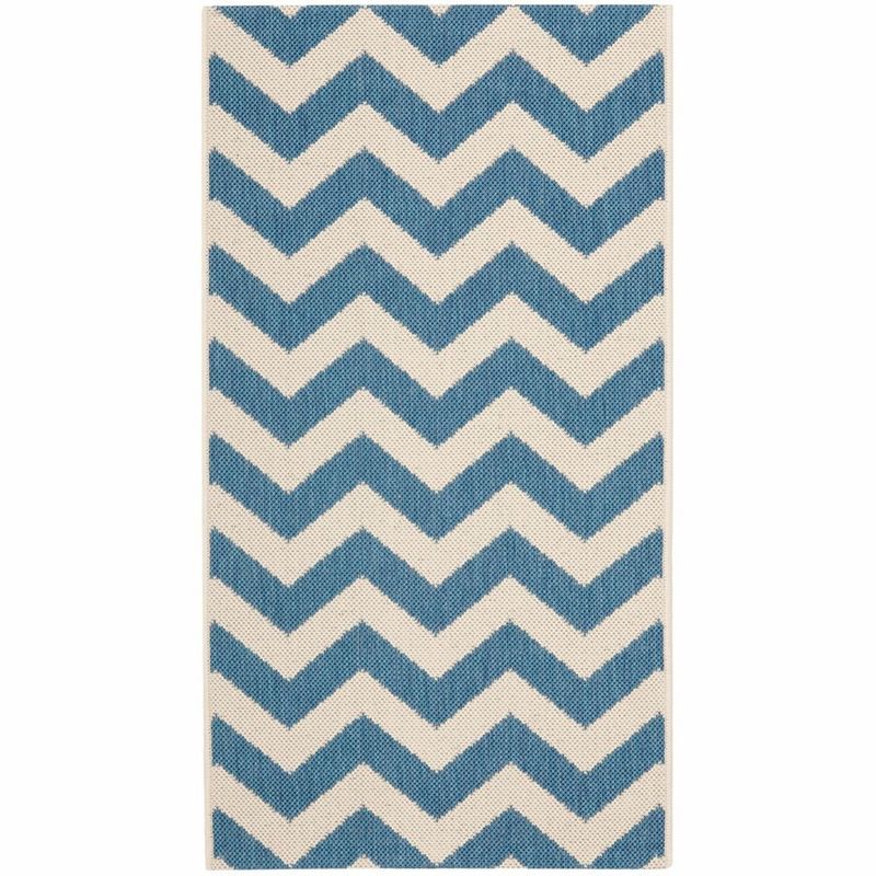 Blue and Beige Chevron Outdoor Area Rug