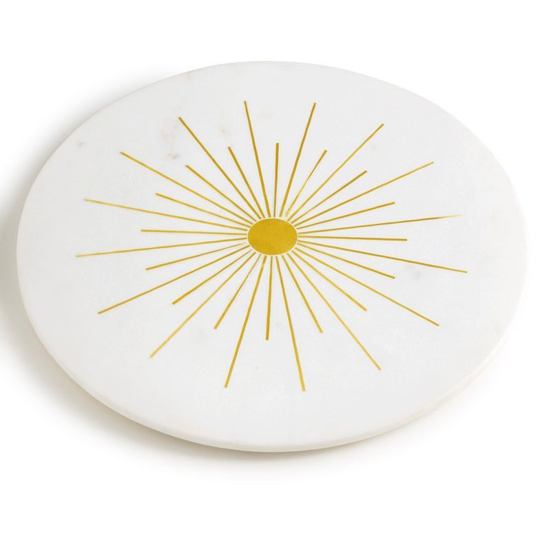 Sunshine White Marble Lazy Susan with Gold Accents