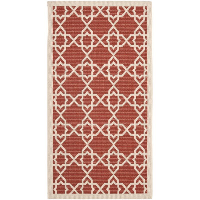 Red and Beige Geometric Indoor/Outdoor Synthetic Area Rug