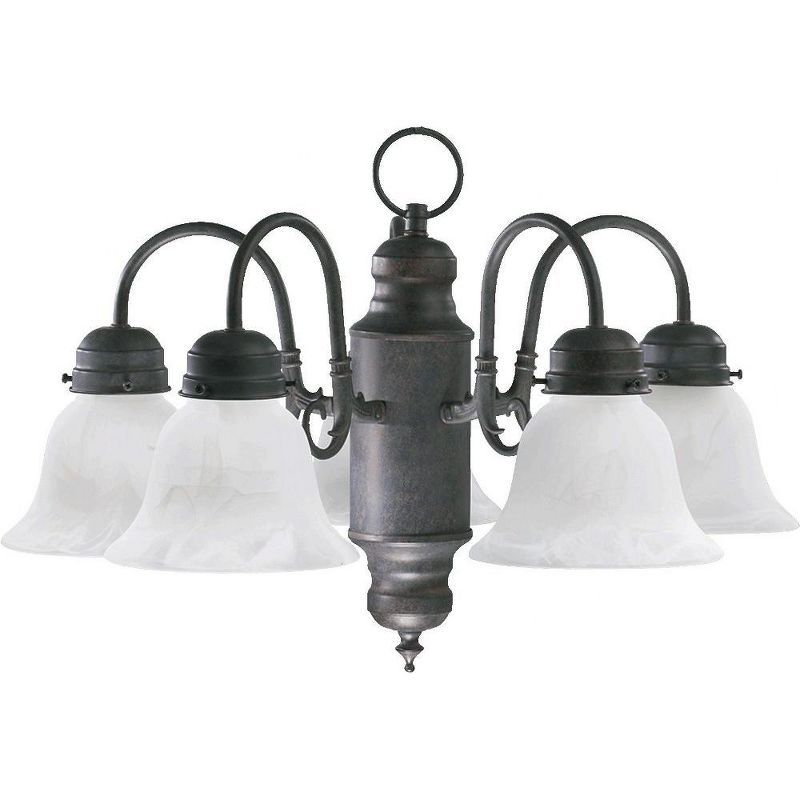 Elegant Bronze 5-Light Chandelier with Crystal Accents and Faux Alabaster Shade