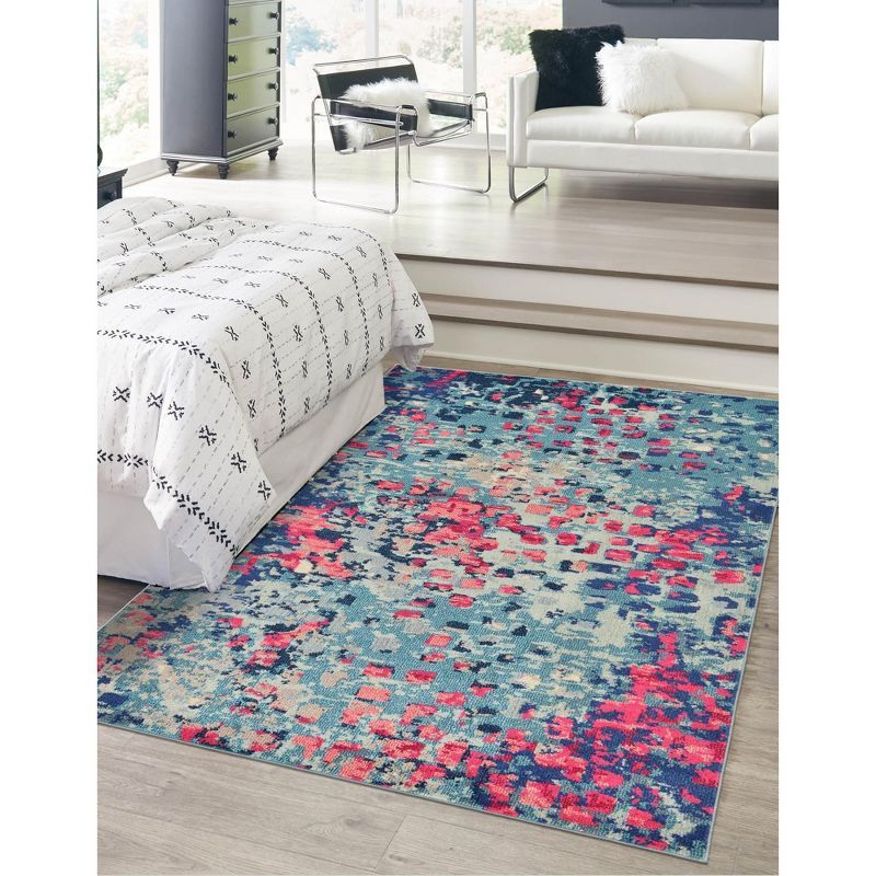 Blue and Pink Abstract Synthetic Rectangular Area Rug