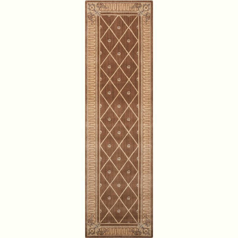 Elegant Mink-Brown Diamond Lattice Hand-Carved Wool Rug