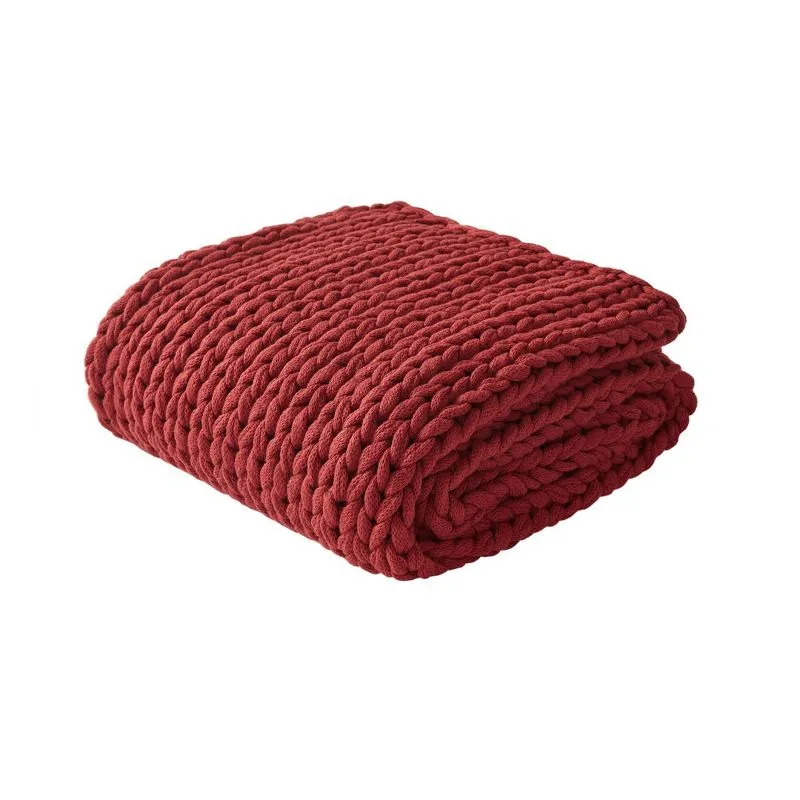 Red Chunky Double Knit Handmade Throw Blanket