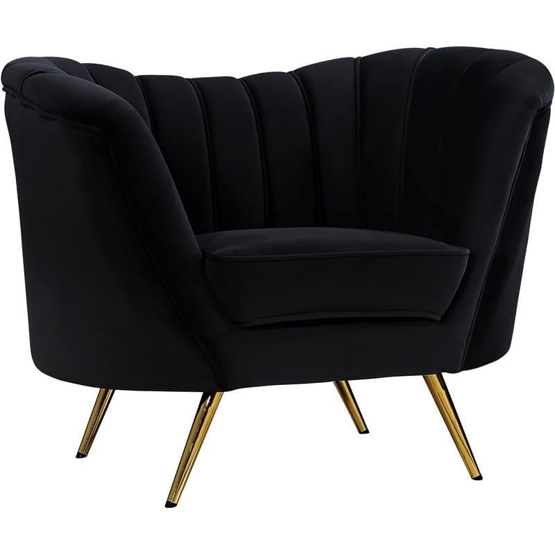 Margo Black Velvet Chaise with Gold Metal Legs