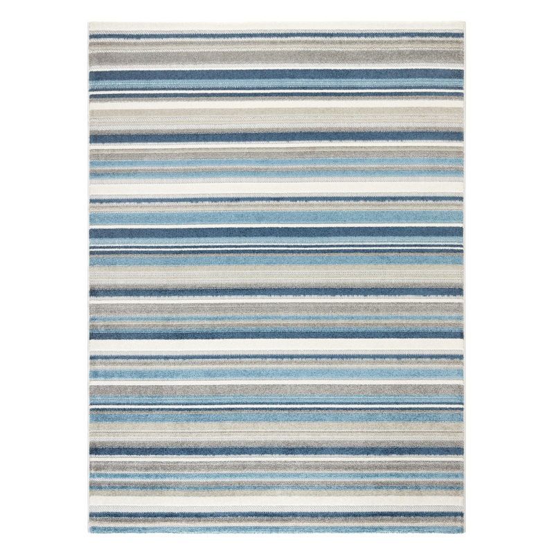 Blue Multicolor Stripe Synthetic Indoor Outdoor Area Rug